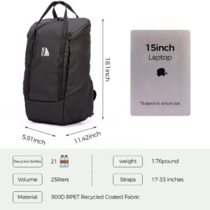 Alternative view of INUK Laptop Backpack for College Students & Work, 25L Lightweight Waterproof Backpack for Business Travel, Hiking Daypack with Padded Sleeve and Safety Whistle, Made from Recycled Materials，Black