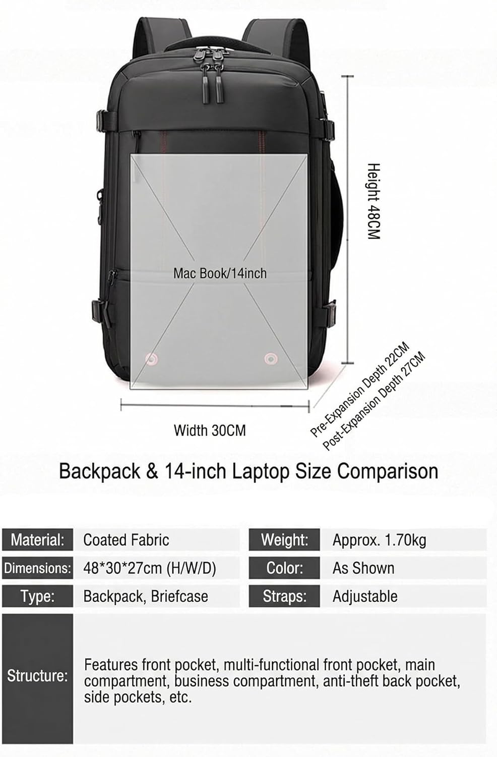 Vacuum Compression Travel Backpack,Anti-Theft Laptop Backpack,Dry Wet Separation,Large Capacity Business&Travel Backpack (Backpack + Air Pump) - Image 8