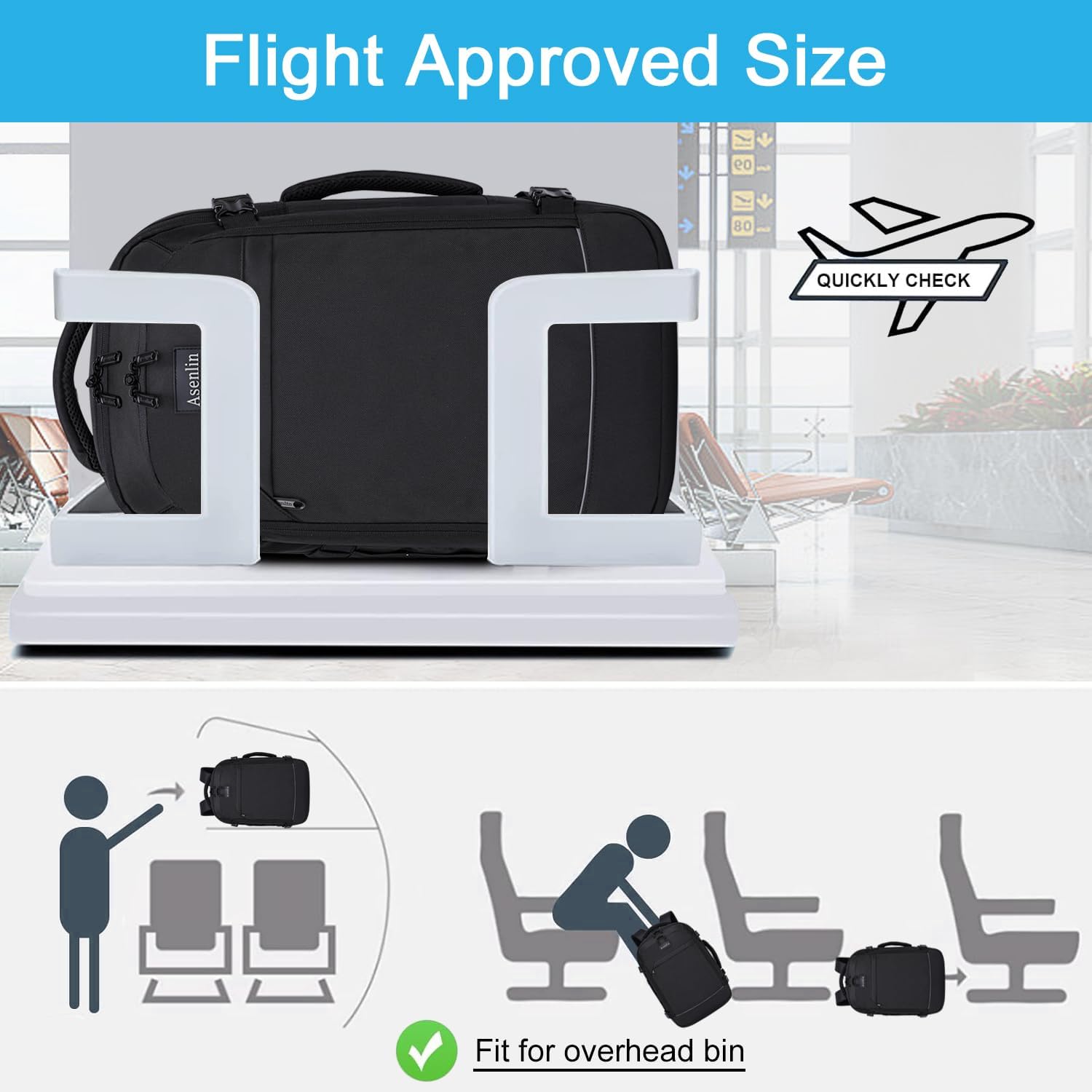 Asenlin Travel Backpack for Women and Men,Fit 15.6 Inch Carry on Backpack Flight Approved Luggage,Weekender Bag Water Resistant Laptop Backpack-Black - Image 6