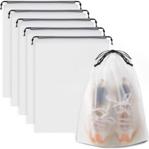 COIDEA, Waterproof Travel Drawstring Shoe Bags for Packing, Storage, Travel Essentials for Men and Women, 15.7 x 11.8 inches, Clear, 5 pieces