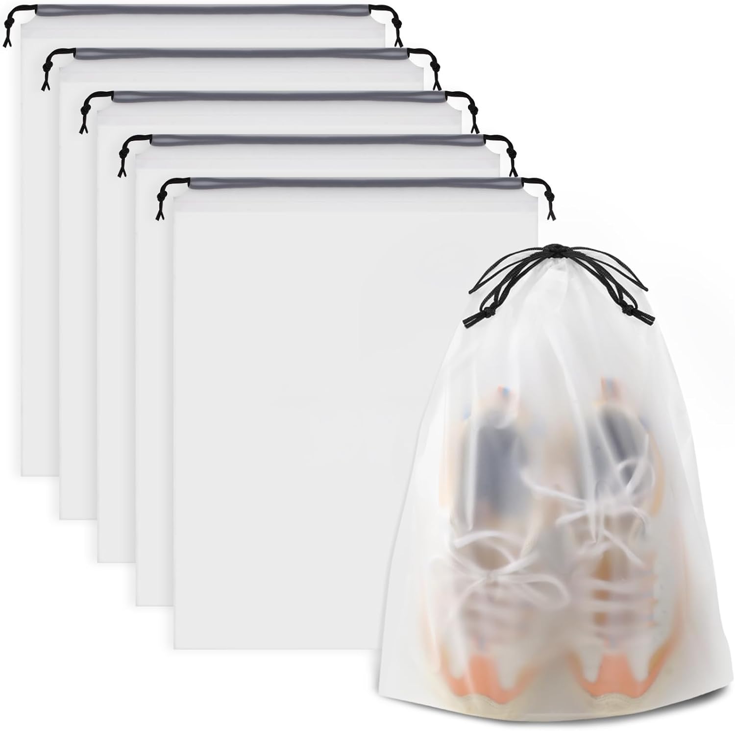 COIDEA, Waterproof Travel Drawstring Shoe Bags for Packing, Storage, Travel Essentials for Men and Women, 15.7 x 11.8 inches, Clear, 5 pieces