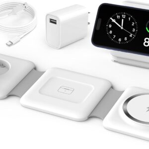 Charging Station for Apple Multiple Devices - 3 in 1 Foldable Magnetic Wireless Charger Dock - Travel Charging Pad for iPhone 16 15 14 13 12 Pro Max Plus Watch & Airpods
