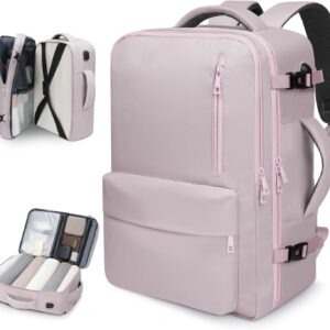 prezon 35L Travel Backpack | 180° All-Open Design | Multi-Pockets | Airline Approved Carry on |15.6 inch Laptop Compartment |USB Port |Perfect for Travel Business College Bookbags|Men Women,Dark Pink
