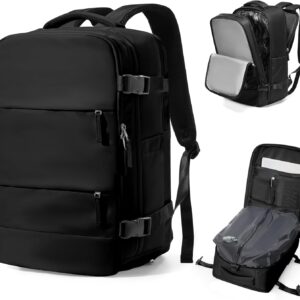 WEPLAN Vacuum Backpack Travel with Pump,Large Travel Backpack with Vacuum System,Mochila compresion al vacio,Flight Approved 18x14x8,Waterproof Carry on Personal Item Laptop Backpacks,Black