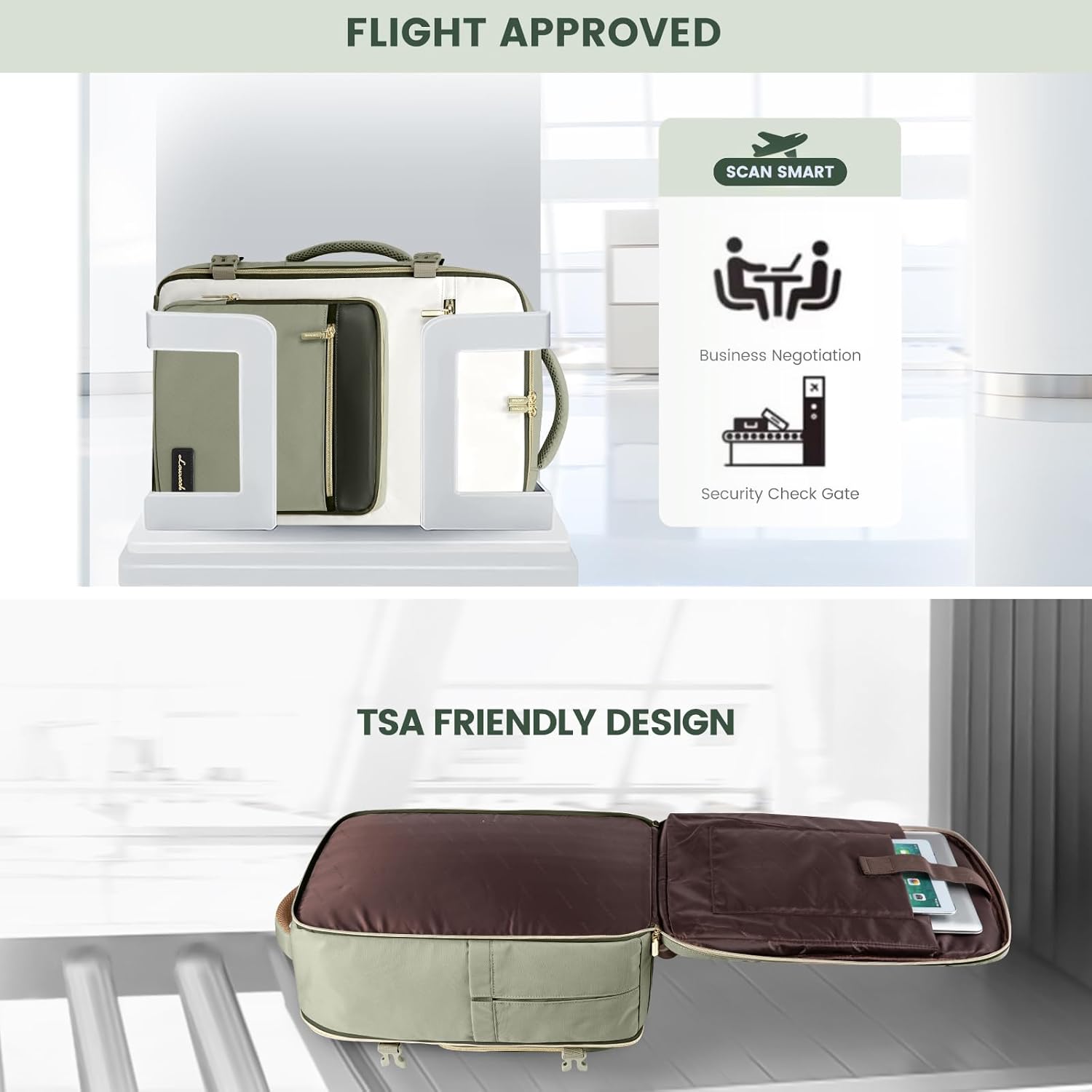 LOVEVOOK Travel Backpack For Women,40L Carry On Backpack Flight Approved,TSA Personal Item Travel Bag Fits 17 Inch Laptop,Business Weekender Overnight Daypack with Back Pad and Chest Buckle,Cubes - Image 7