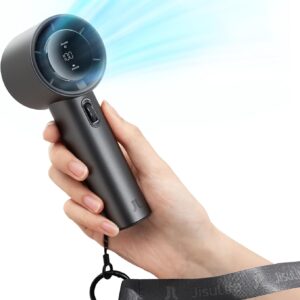 JISULIFE Handheld Fan Pro - Extreme Cooling Output: 1-100 Speed Scroll Wheel, Metal Body, Digital Display, 1.5H Fast Charge, 5000mAh-Portable Fan for Travel, Valentines Day Gifts for Her Him(Grey)