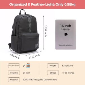 Alternative view of INUK Geometric Stripe Laptop Backpack, 13 Inch Water Resistant Backpack for College & Work, Recycled Travel Daypack Made from 24 Plastic Bottles, with Hidden Pocket & Luggage Strap, Black