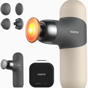 RENPHO Mini Thermal Massage Gun with Heat, Valentines Birthday Gifts for Women Men, Portable Deep Tissue Percussion Massager, Color Silicone Sleeves Travel Size with Carry Case, Gray