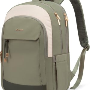 LOVEVOOK 17.3 Inch Laptop Backpack Women, Fashion Backpack with Laptop Compartment for Work College, Large Water Resistant Computer Bags Travel Backpack Purse, Beige green