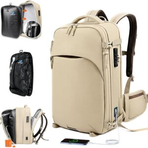 Zurligi Vacuum Backpack for Travel with Mini Pump, Expandable Vacuum Seal Compression Backpack, Space-Saving Daypack,TSA-Lock (Vacuum Pro, Beige)