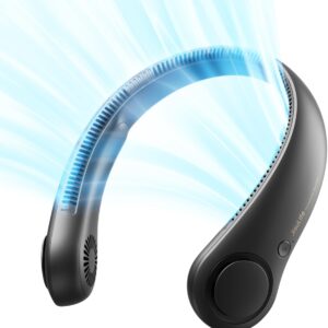 JISULIFE Portable Neck Fan, Hands-Free Bladeless, 5 Speeds, 4000 mAh Battery Operated Wearable Personal Fan, Twistable, Rechargeable, Gift for Women Men-Black