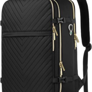 Large Carry On Travel Backpack - Flight Approved Waterproof Anti-Theft Luggage Daypack for Women Men Fit 17 Inch Laptop Business Weekender Overnight Backpack College Bag Personal Item Size Black