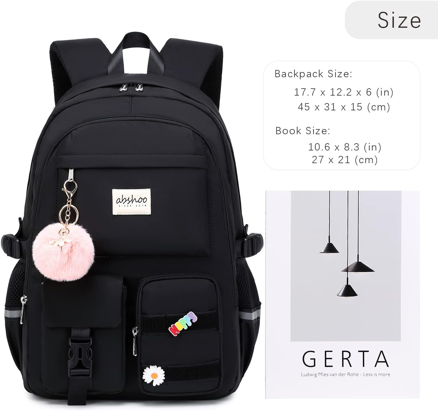 abshoo Big Student Laptop Backpack For College Women Middle High School Teen Girls Bookbag Travel Daypack (Black) | For College, Middle High School, Bookbag, Travel Daypack - Image 5