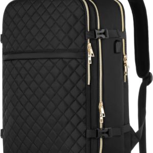 MOMUVO Large Travel Backpack Women, Flight Approved Carry On Backpack, Water Resistant Anti-Theft Casual Daypack School Bag Fit 17 Inch Laptop with USB Charging Port, Black