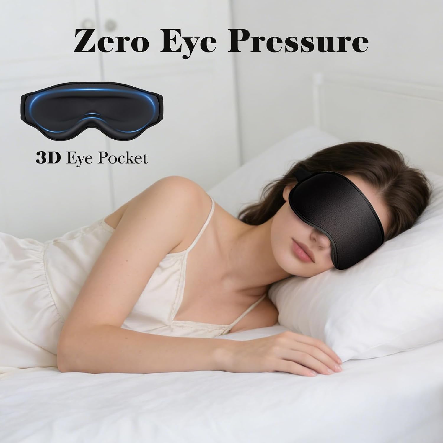 3D Eye Mask Sleep Mask for Men & Women, 100% Pressure-Free & Light Block-Out Eye Mask for Sleep with Easy Adjustable Strap, Night Eye Cover for Travel, Black - Image 3
