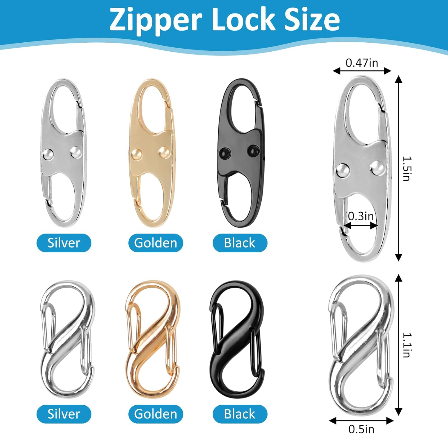 Phinus Lock Combo, Total 21PCS Clips Anti-Theft, Locks Anti-Theft for Luggage, Clothing, Backpacks, Boots, Purses, Travel Outdoor Sports(Black, Silver, Gold) - Image 2