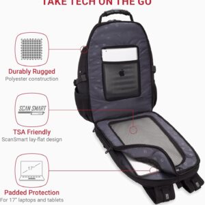 Alternative view of SwissGear 1900 ScanSmart 17” Laptop Backpack Black/Black – Reflective Tech Backpack with ScanSmart Compartment – Multiple Organizer Pockets & RFID Scan Blocking Technology
