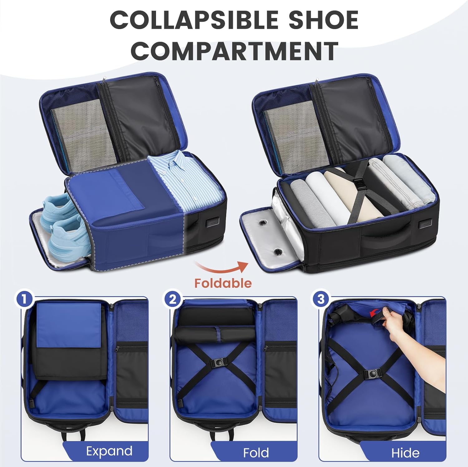 MATEIN Anti Theft Personal Item Backpack 18x14x8, Underseat Travel Backpack with Water Bottle Holder Fit 15.6 Inch Laptop, TSA Approved Luggage Bag with Shoe Compartment for Spirit Airlines, 2 Pcs Set - Image 3