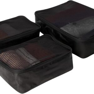 Tortuga Packing Cubes, Set of 3, Black - Lightweight Travel Cubes for Packing with Mesh Panels - Two Size Luggage Organizer Bags for Backpacks and Suitcases