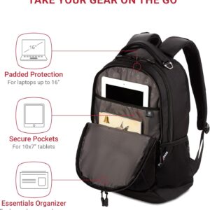 Alternative view of SwissGear 5505 Cecil 16” Laptop Backpack Black – Daily Laptop Bag with Gear Attachment Options – Multiple Organizer Pockets & Padded Shoulder Straps