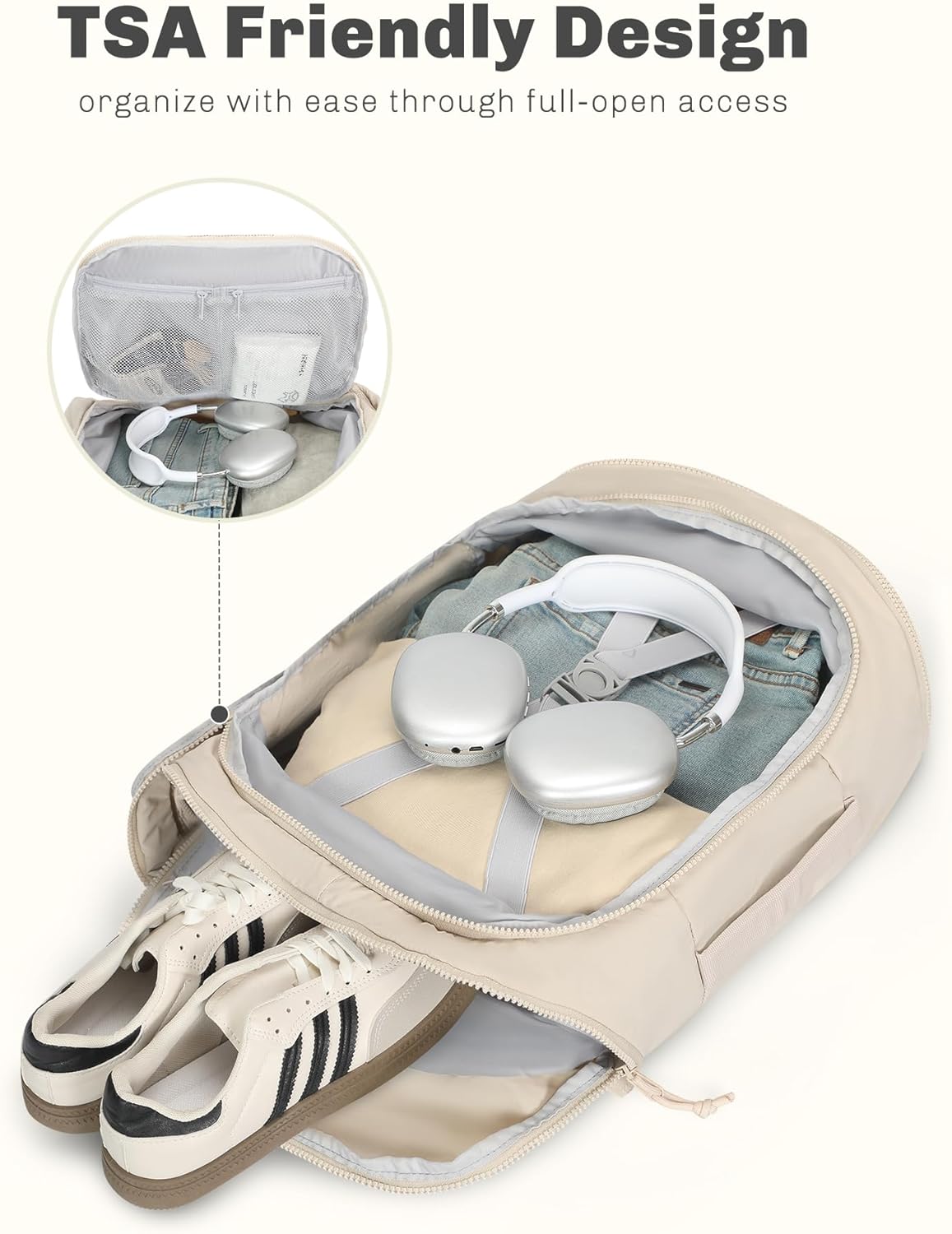 Hynes Eagle Travel Laptop Backpack 16 inches Lightweight Flight Approved Carry on Personal Item Bag Weekender Bag Daypack 20L Beige - Image 2