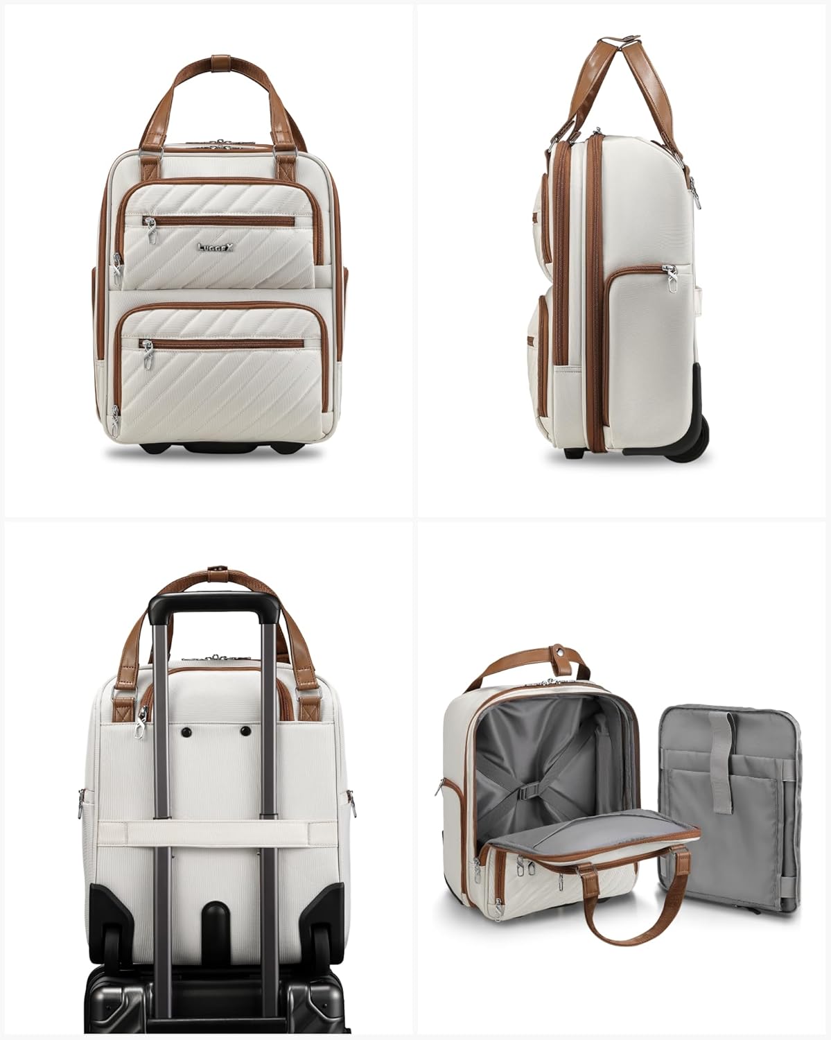 LUGGEX Underseat Carry On Luggage with Wheels, Stylish Lightweight Under Seat Luggage, Soft Sided Personal Item Suitcase for Short Trip (Cream White, 16 Inch) - Image 9