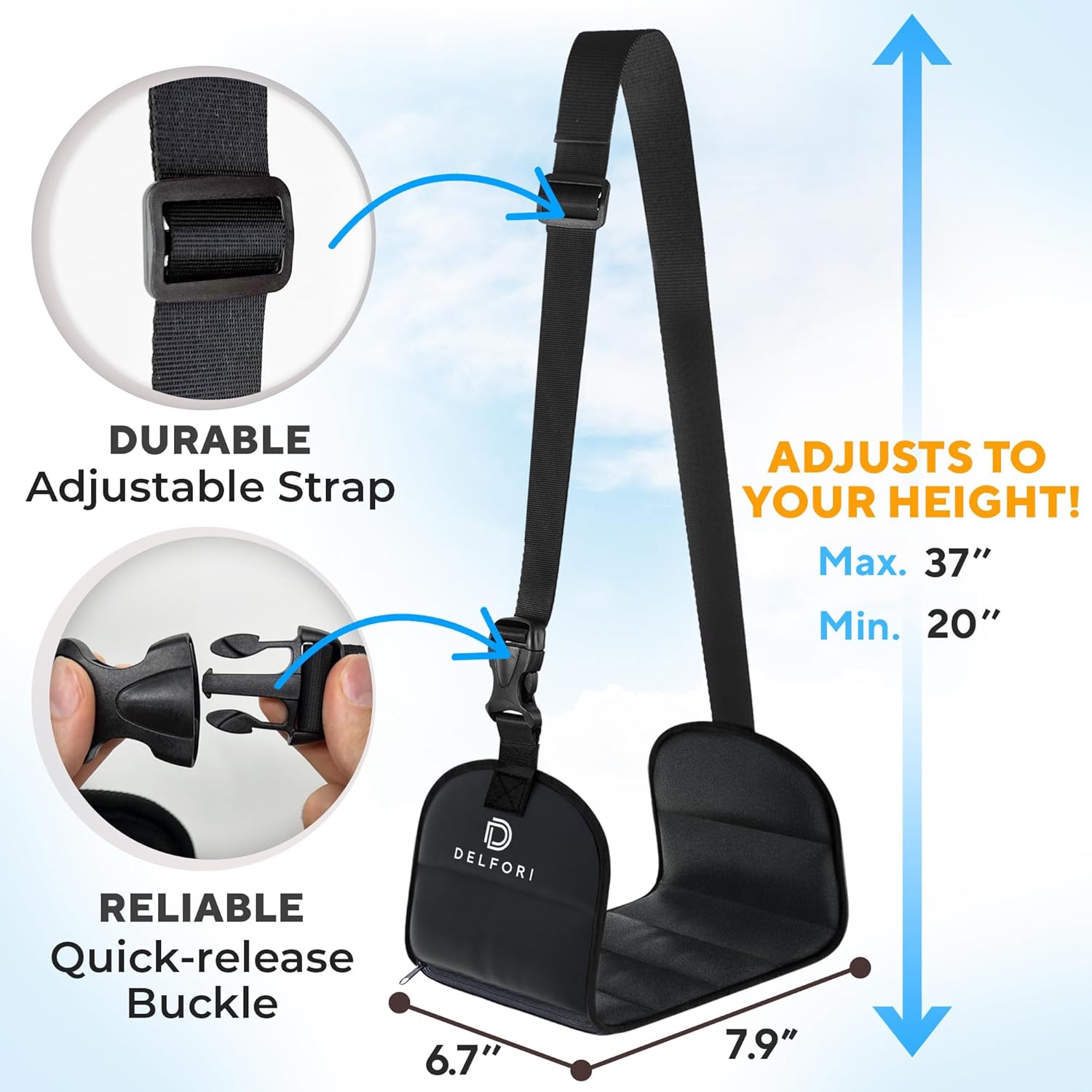 Portable Airplane Footrest for Airplane Travel - Comfortable Foot Hammock w/Memory Foam & Hardboard for No Feet Clashing - Ideal for Pain and Swelling Relief - Travel Essentials to Relax Your Feet - Image 6