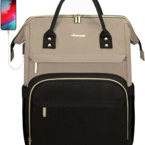 LOVEVOOK Laptop Backpack Purse for Women, Fashion Work Travel Bags, Business Computer Backpacks, Doctor Nurse Backpack with USB Port, fits 15.6-Inch Laptop, Khaki-Black