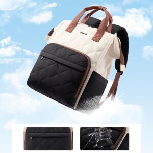 Alternative view of LOVEVOOK Laptop Backpack for Women, 15.6 inch Work Travel Backpack Purse, Puffer Quilted Laptop Backpack Casual Daypack for Nurse Teacher，Black-White-Brown