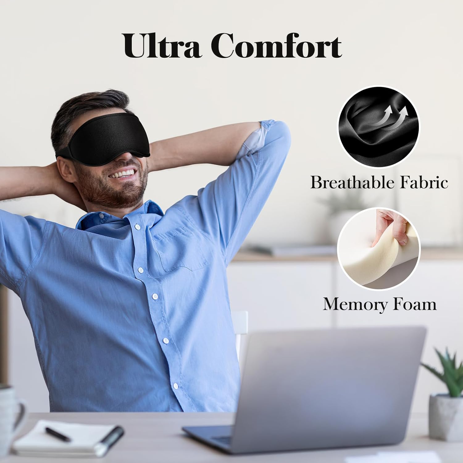 3D Eye Mask Sleep Mask for Men & Women, 100% Pressure-Free & Light Block-Out Eye Mask for Sleep with Easy Adjustable Strap, Night Eye Cover for Travel, Black - Image 4