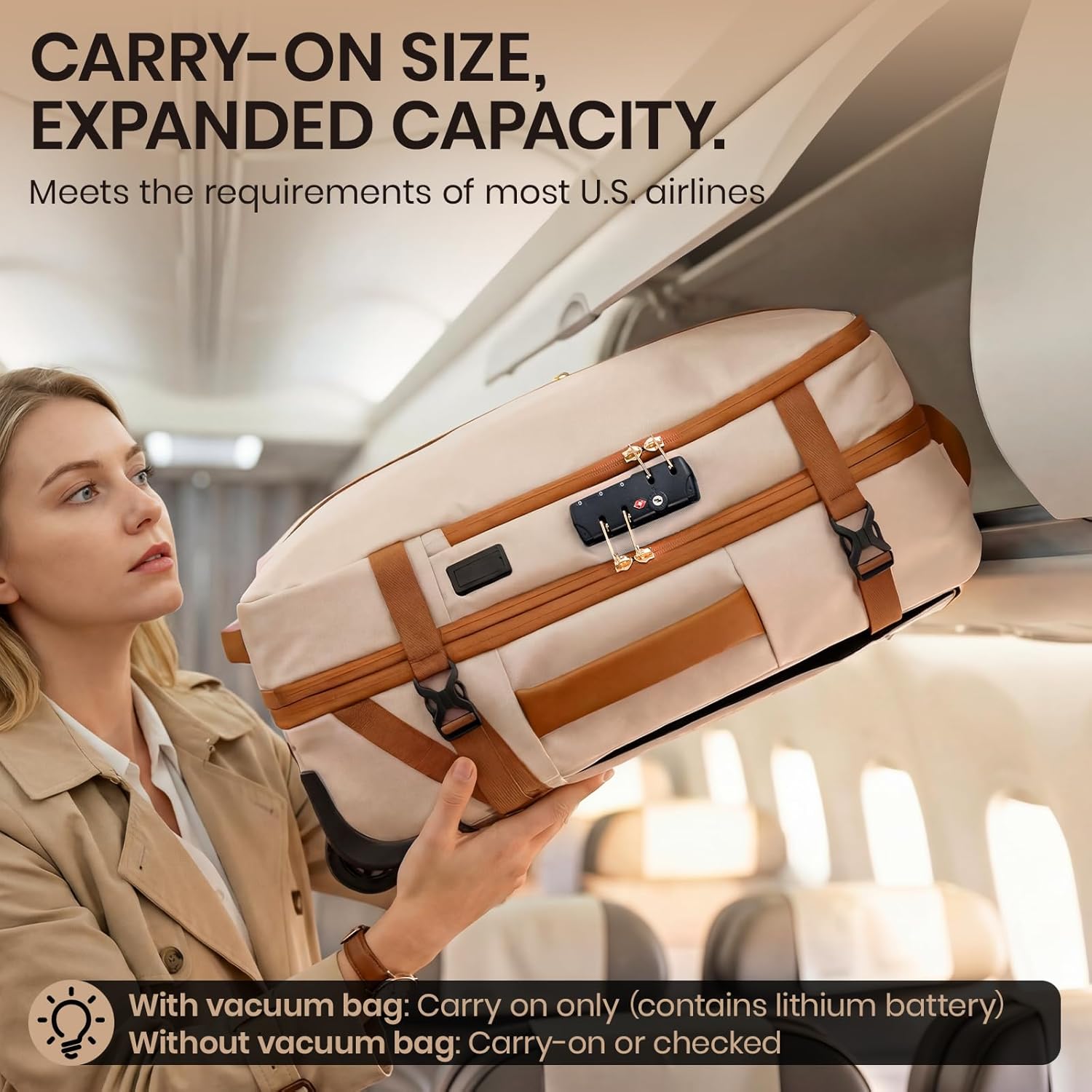 Fanwoli Rolling Vacuum Backpack Travel with One-Button Compression, Expandable Carry-On Suitcase Luggage, Approved TSA Lock & Water-Proof Laptop Compartment for Outdoor/Family/Business Trips - Image 4