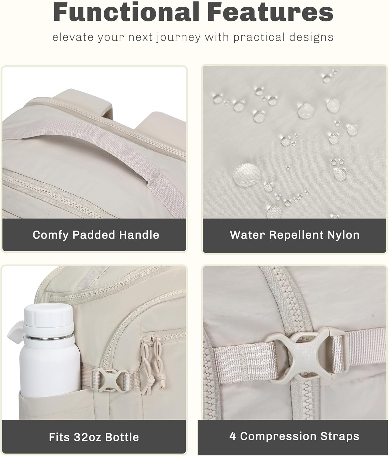 Hynes Eagle Travel Laptop Backpack 16 inches Lightweight Flight Approved Carry on Personal Item Bag Weekender Bag Daypack 20L Beige - Image 6