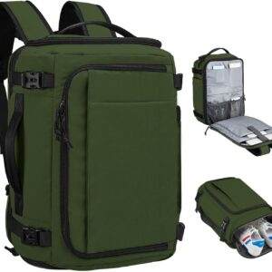 Carry On Travel Backpack with Shoe Compartment Flight Approved Laptop Backpack Expandable Work Business Backpack for Women Men Casual Daypack, Dark Green
