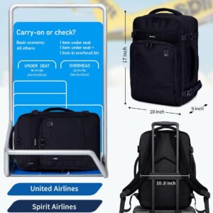 Alternative view of ECOHUB 17" Small Travel Backpack, United Airlines Personal Item Bag 17x10x9 with 16 Pockets, Water Resistant Rucksacks Fit 15.6" Laptop, AirTag Pocket, Lightweight Casual Daypack, 25L, Black