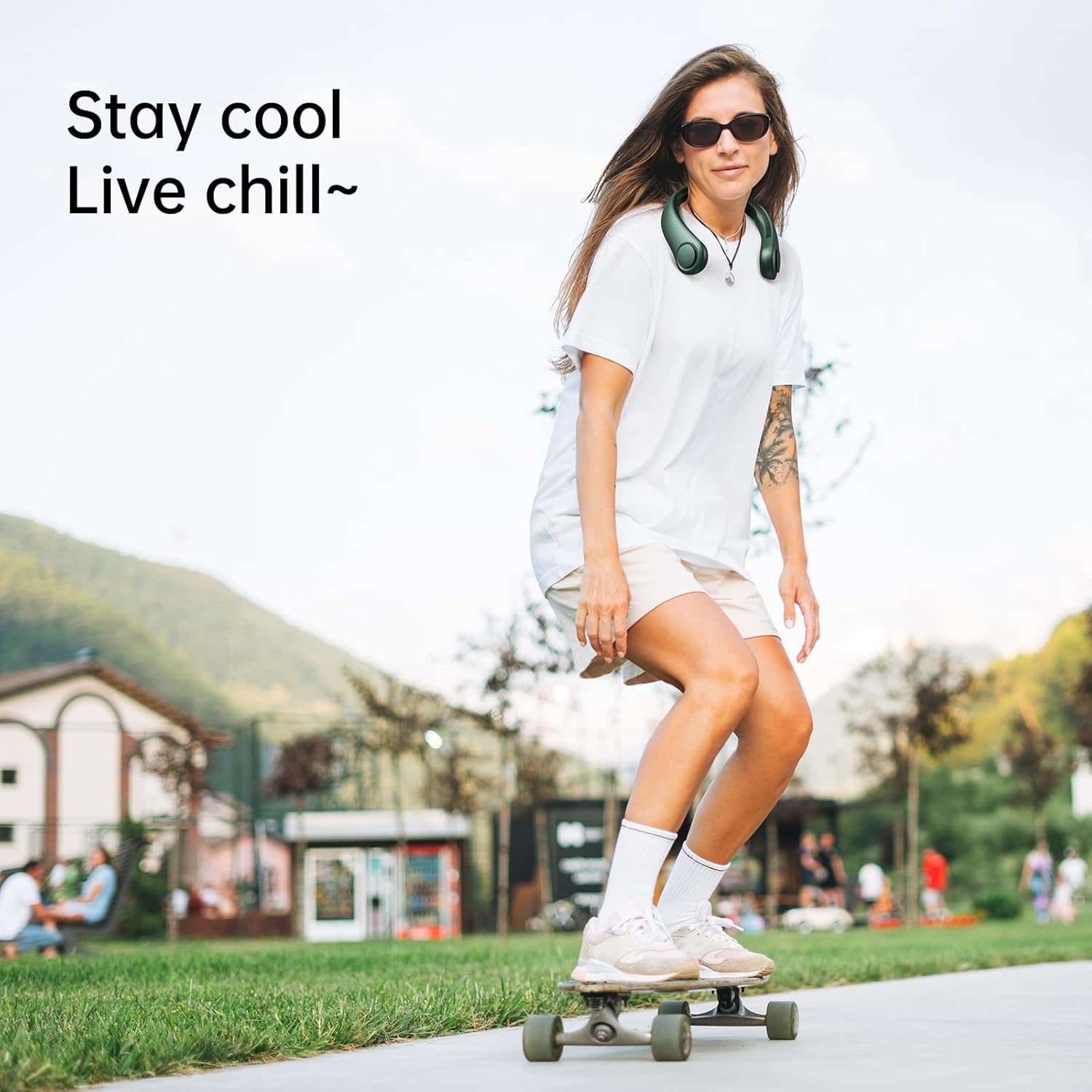 JISULIFE Portable Neck Fan, Hands Free Bladeless Fan, 5 Speeds, 4000 mAh Battery Operated Wearable Personal Fan, Twistable, Rechargeable, Gift for Women Men-Dark Green - Image 6