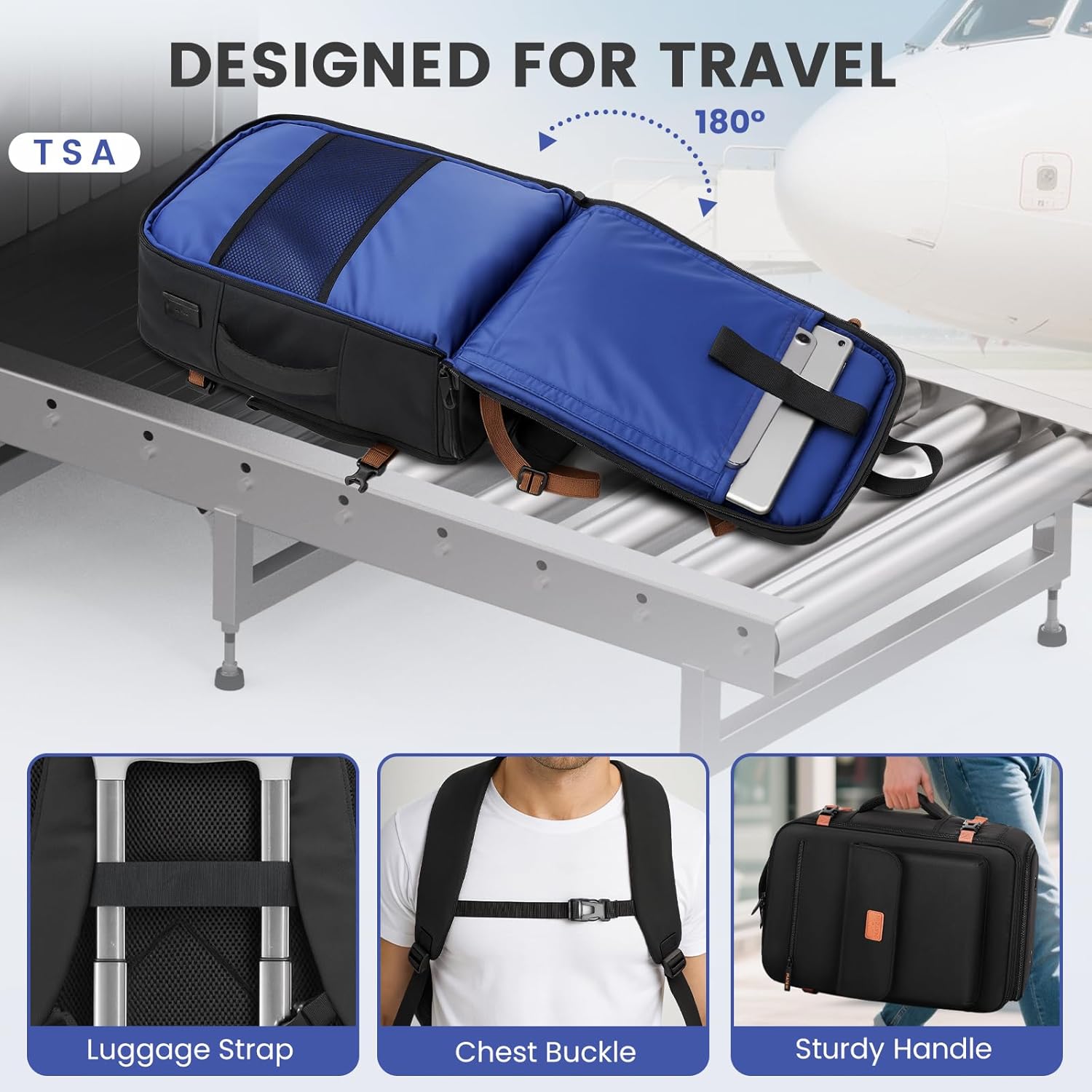 MATEIN Anti Theft Personal Item Backpack 18x14x8, Underseat Travel Backpack with Water Bottle Holder Fit 15.6 Inch Laptop, TSA Approved Luggage Bag with Shoe Compartment for Spirit Airlines, 2 Pcs Set - Image 5