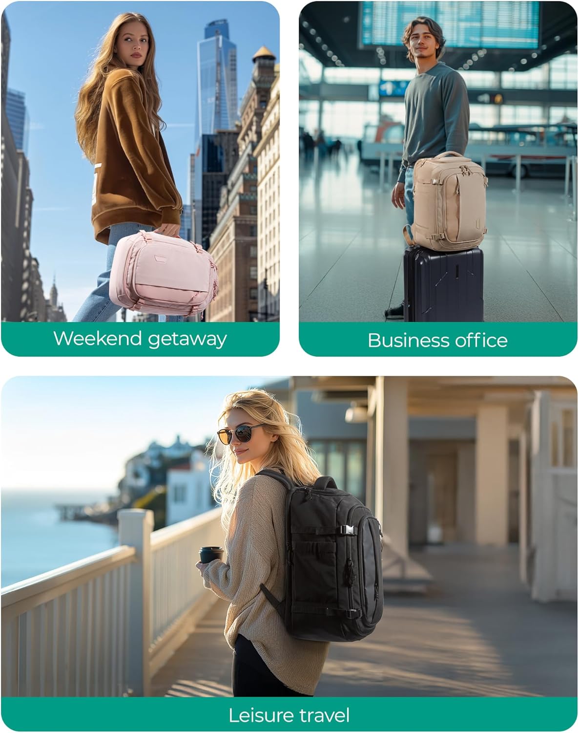 BAGSMART Travel Backpack Carry on Flight Approved, 28L Lightweight Backpack Fits 17.3 Inch Laptop for Men Women, Water Resistant Personal Item Travel Bag with USB Charging Port, Black - Image 2