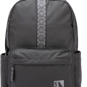 INUK Geometric Stripe Laptop Backpack, 13 Inch Water Resistant Backpack for College & Work, Recycled Travel Daypack Made from 24 Plastic Bottles, with Hidden Pocket & Luggage Strap, Black