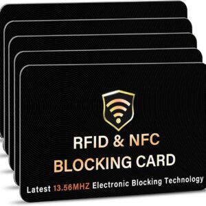 SaiTech IT 5 Pack RFID Blocking Card, One Card Protects Entire Wallet Purse, NFC Contactless Bank Debit Credit Card Protector ID ATM Guard Card Blocker–(Black)