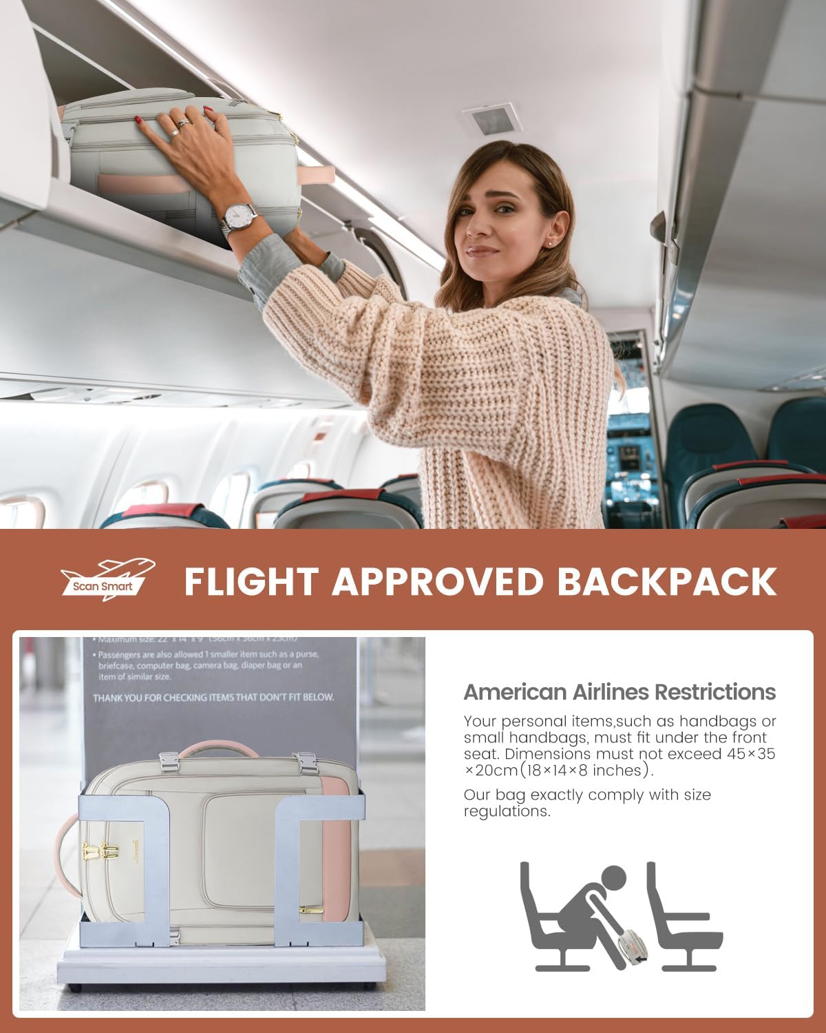 LOVEVOOK Travel Backpack For Women, 40L Carry On Backpack Flight Approved, TSA Personal Item Travel Bag Fits 17 Inch Laptop, Business Weekender Overnight Waterproof Daypack With 2 Cubes, Grey-Pink - Image 3