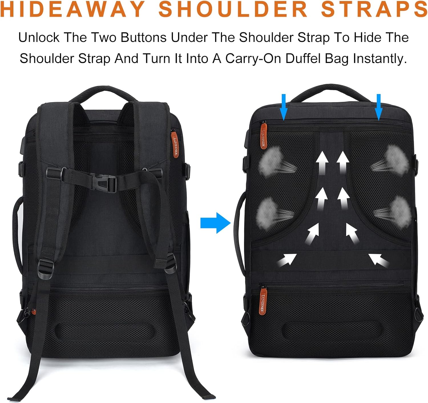 Lumesner Carry on Travel Backpacks, Extra Large 40L Flight Approved Bag for Men & Women,Expandable Suitcase Backpack With 4 Packing Cubes,Water Resistant Luggage Daypack Business Weekender Bag, Black - Image 5