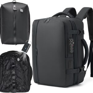 Fanwoli Vacuum Travel Backpack, Carry On Luggage with TSA Lock & Anti Theft Zipper, Expandable Airback with Compression Pump, Waterproof Laptop Bag Ideal for Flight & Business