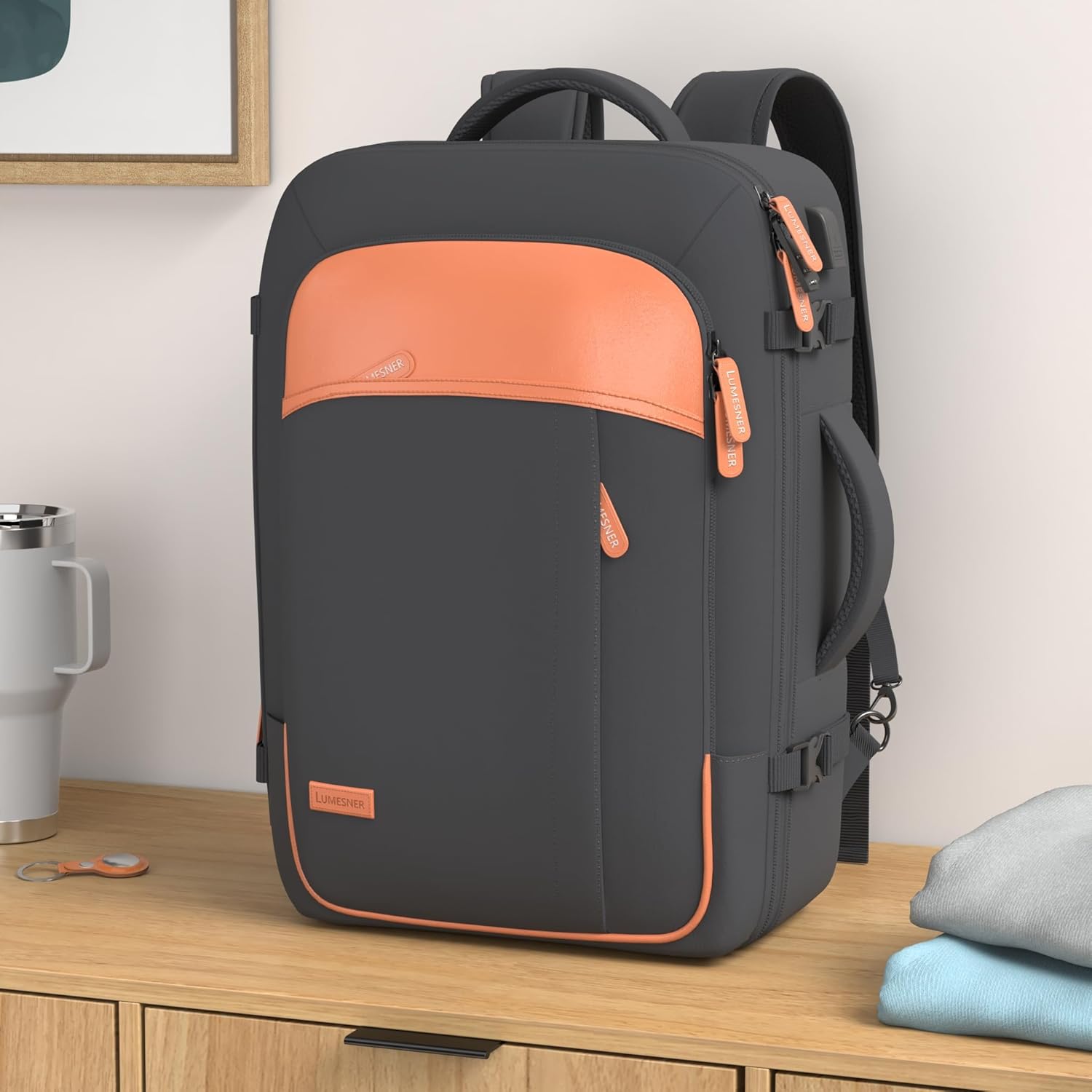 Lumesner Carry on Travel Backpacks, Extra Large 40L Flight Approved Bag for Men & Women,Expandable Suitcase Backpack With 4 Packing Cubes,Water Resistant Luggage Daypack Business Weekender Bag, Black - Image 2