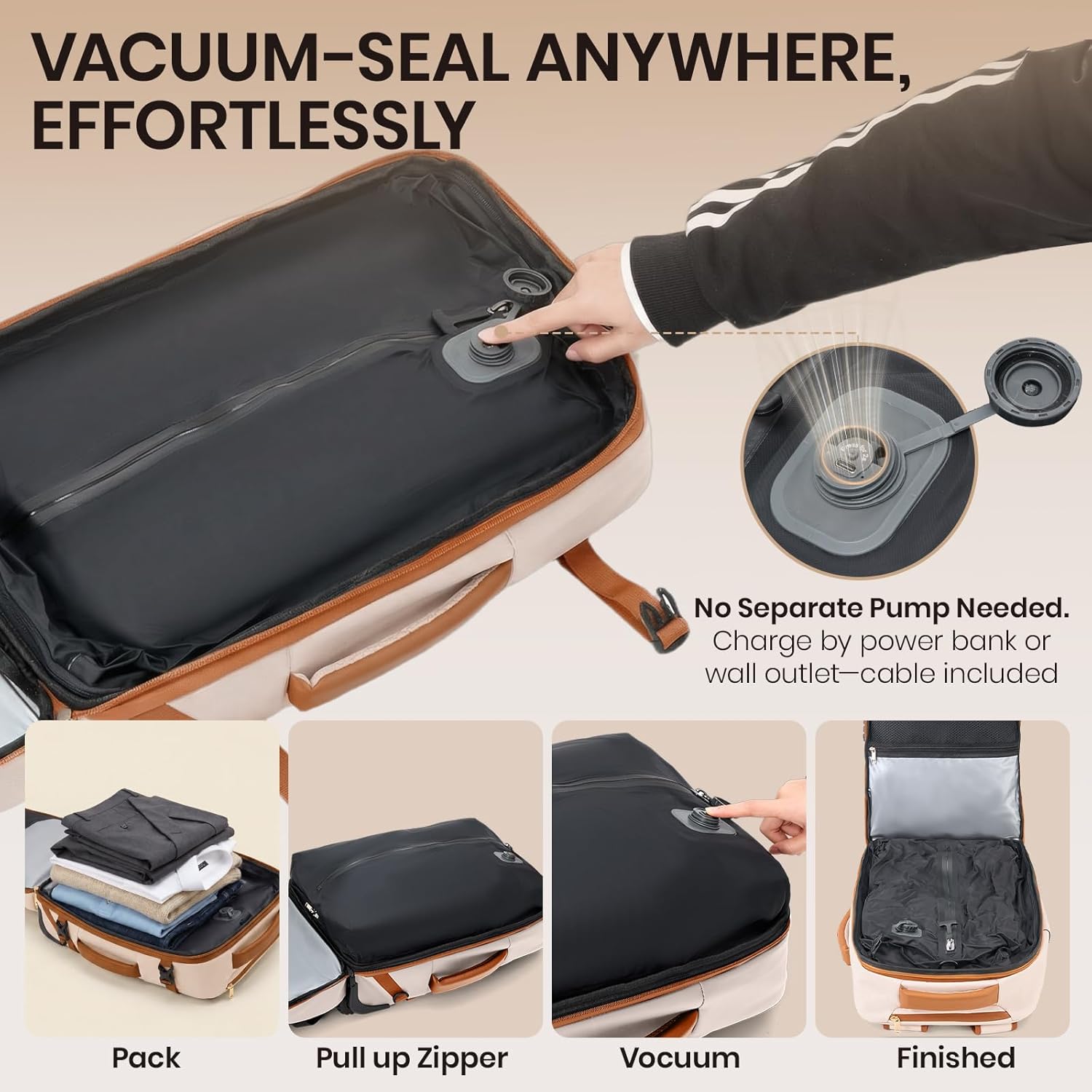 Fanwoli Rolling Vacuum Backpack Travel with One-Button Compression, Expandable Carry-On Suitcase Luggage, Approved TSA Lock & Water-Proof Laptop Compartment for Outdoor/Family/Business Trips - Image 2