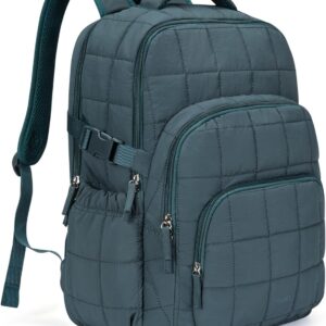 CLUCI 17.3 Inch Laptop Backpack for Women, Anti Theft Travel Backpack, Puffer Quilted Work Backpack, Water Resistant College Bookbag, Carry on backpack with RFID(Green)