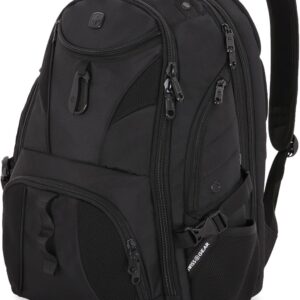 SwissGear 1900 ScanSmart 17” Laptop Backpack Black/Black – Reflective Tech Backpack with ScanSmart Compartment – Multiple Organizer Pockets & RFID Scan Blocking Technology