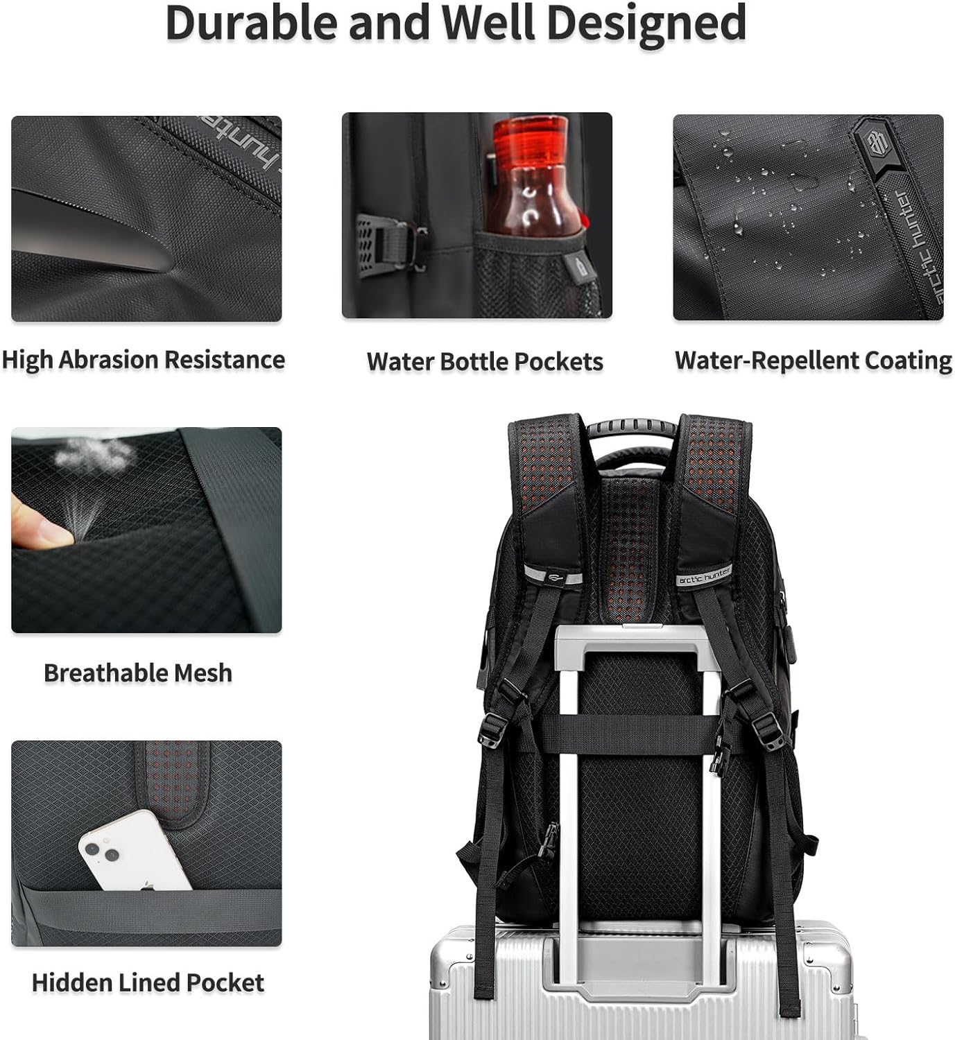 ARCTIC HUNTER AH Business Laptop Backpack for Men Work Commuting, 30L Large Travel Carry On Backpack Flight Approved for Airplane, Professional Adult College Backpacks Casual Daypack, Black - Image 5