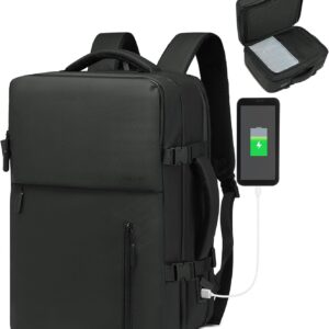 SUIKIHUM Lay Flat Carry on Travel Backpack, 30L Airline Approved, Fits 16" Laptop, USB-C & USB-A, Water Resistant, Black