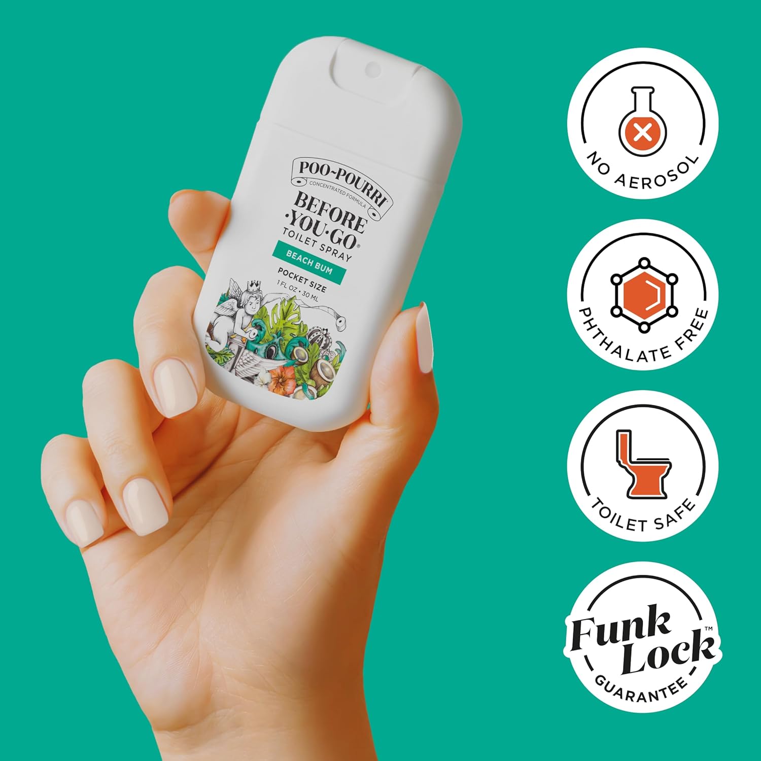 Poo-Pourri Before-You-Go Pocket Toilet Spray, Travel Essentials, Beach Bum, 1 Fl Oz, Up to 50 Uses, On-The-Go Bathroom Odor Deodorizer with Essential Oils, TSA Approved Size, Coconut Orchid Scent - Image 5