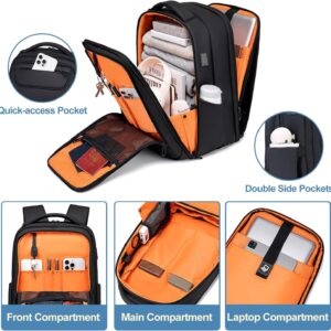 Alternative view of FENRUIEN Expandable Travel Backpack 15.6 Inch, Water Resistant Backpack with USB Charging Port, Black Laptop Bag for Work/Commuter/College